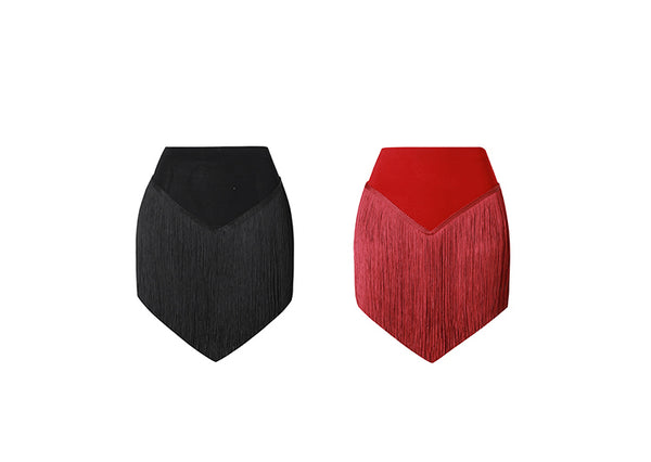ZYM Angular Fringe Skirt in Wine Red 2213 for Latin, Salsa & Samba Dance Practice, Performance, DanceSport Competition | Short Latin Skirt with Long Fringe