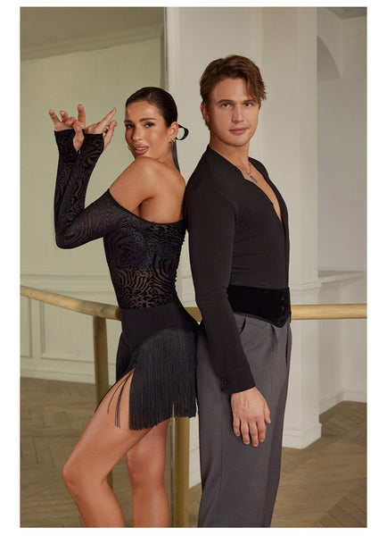 ZYM Angular Fringe Skirt in Black 2213 for Latin, Salsa & Samba Dance Practice, Performance, DanceSport Competition | Short Latin Skirt with Long Fringe