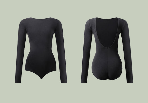 SALE ZYM Coco Bodysuit 2257 in Black | Long Sleeve Bodysuit with Low Back, Snap Closure & Bra Cups Included
