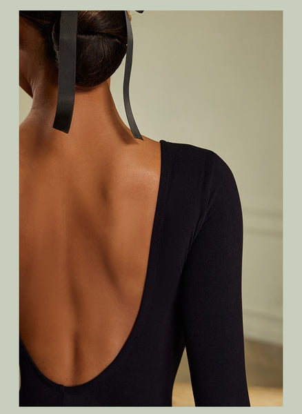 SALE ZYM Coco Bodysuit 2257 in Black | Long Sleeve Bodysuit with Low Back, Snap Closure & Bra Cups Included