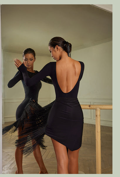 SALE ZYM Coco Bodysuit 2257 in Black | Long Sleeve Bodysuit with Low Back, Snap Closure & Bra Cups Included