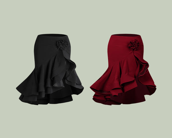 Free Australia-wide Shipping.  Best Price Worldwide.   Step into the spotlight with our charming double-layer herringbone design Latin dance skirt! There is a special 3D flowers on the side, it cleverly conceals and flatters your leg shape. Radiate elegance and passion with this fabulous piece!