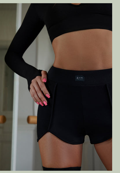 ZYM Extend Dance Shorts 2388 in Black | High Waisted Stretch Shorts with Removable Hip Pads