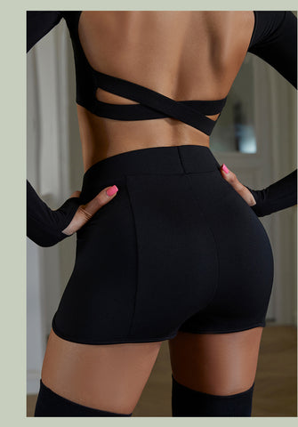 ZYM Extend Dance Shorts 2388 in Black | High Waisted Stretch Shorts with Removable Hip Pads