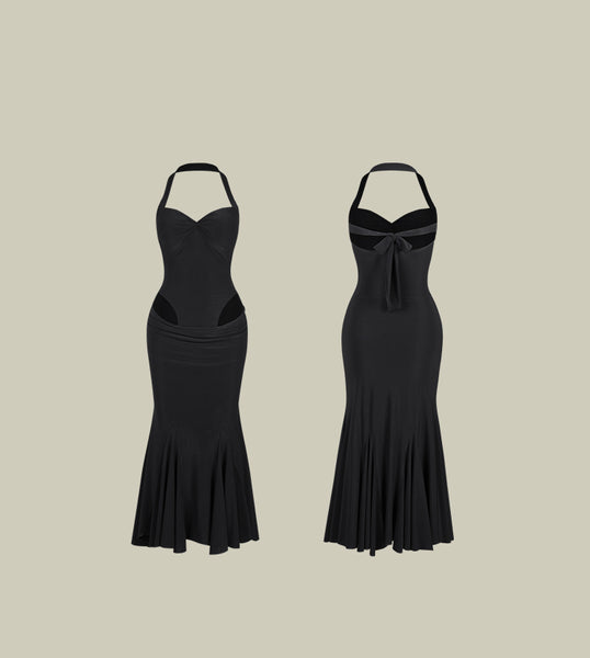 ZYM Moonlit Verse Dress 2405 | Sleeveless Halter Dress with Tie Back, Hip Cutouts, Built-In Bra & Briefs for Latin Dance Performance, Shows & DanceSport Competition