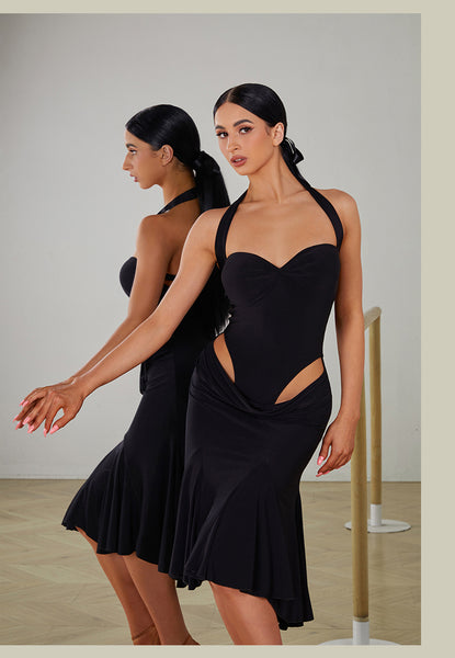 ZYM Moonlit Verse Dress 2405 | Sleeveless Halter Dress with Tie Back, Hip Cutouts, Built-In Bra & Briefs for Latin Dance Performance, Shows & DanceSport Competition