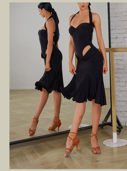 ZYM Moonlit Verse Dress 2405 | Sleeveless Halter Dress with Tie Back, Hip Cutouts, Built-In Bra & Briefs for Latin Dance Performance, Shows & DanceSport Competition