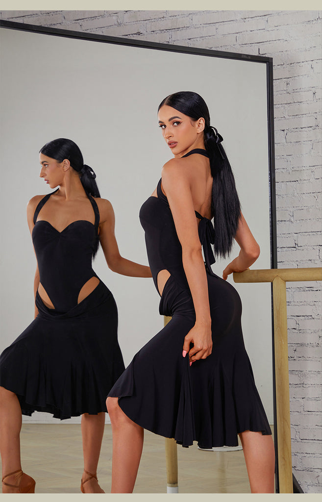 ZYM Moonlit Verse Dress 2405 | Sleeveless Halter Dress with Tie Back, Hip Cutouts, Built-In Bra & Briefs for Latin Dance Performance, Shows & DanceSport Competition