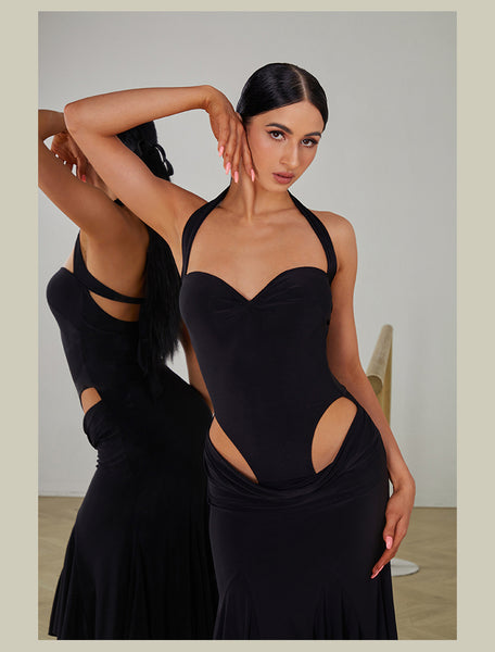 ZYM Moonlit Verse Dress 2405 | Sleeveless Halter Dress with Tie Back, Hip Cutouts, Built-In Bra & Briefs for Latin Dance Performance, Shows & DanceSport Competition