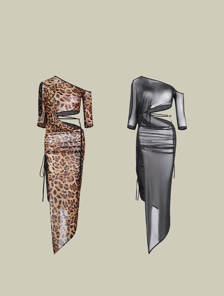 ZYM Metallic Luster Dress 2406 | Stretch Mesh Latin Dress with Waist Cutouts & Adjustable Skirt Length for Latin Dance Practice & Performance