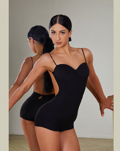 ZYM Lychee Aroma Bodysuit in Black 2409 | Backless Bodysuit with Spaghetti Straps, Snap Closure & Integrated Bra for All Dance Styles