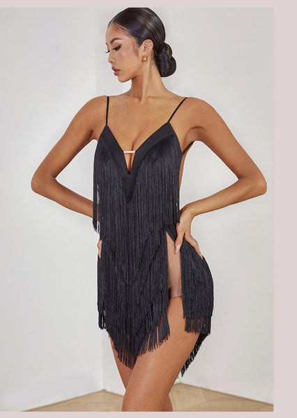 Free Australia-wide Shipping - Best Price Worldwide.  Featuring a tantalizing triangle mesh to accentuate your waist, cascading layers of fringe for added texture, and a thigh-high slit to showcase your legs, the Oasis Fringe Dress caters to every persona, from the spicy señoritas to the sweet enchantress. Perfect for Latin, Samba, Salsa Dance performance or competition.