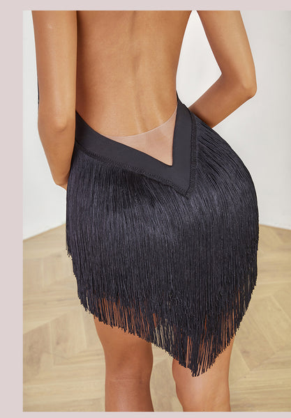 Free Australia-wide Shipping - Best Price Worldwide.  Featuring a tantalizing triangle mesh to accentuate your waist, cascading layers of fringe for added texture, and a thigh-high slit to showcase your legs, the Oasis Fringe Dress caters to every persona, from the spicy señoritas to the sweet enchantress. Perfect for Latin, Samba, Salsa Dance performance or competition.