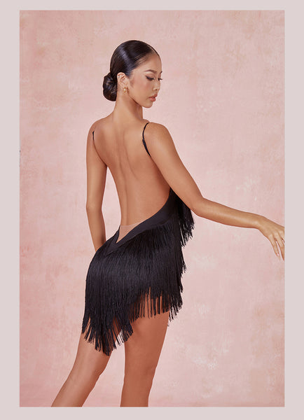 Free Australia-wide Shipping - Best Price Worldwide.  Featuring a tantalizing triangle mesh to accentuate your waist, cascading layers of fringe for added texture, and a thigh-high slit to showcase your legs, the Oasis Fringe Dress caters to every persona, from the spicy señoritas to the sweet enchantress. Perfect for Latin, Samba, Salsa Dance performance or competition.