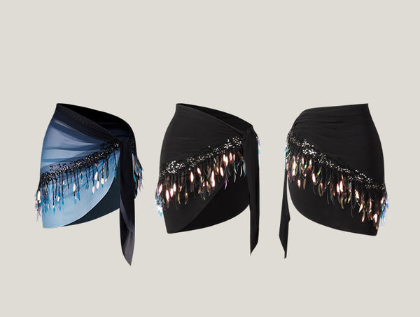 ZYM Brilliana Wrap Skirt 2437 Classic Black | Short Wrap Skirt with Sequins for Latin, Salsa & Samba Dance Practice, Performance & Shows