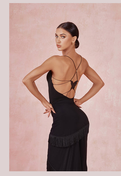 ZYM M Butterfly Bodysuit in Black 2439 | Criss Cross Back, Feminine Bodysuit, Spaghetti Straps, Feature Back, Low Back with Snap Closure for All Dance Styles