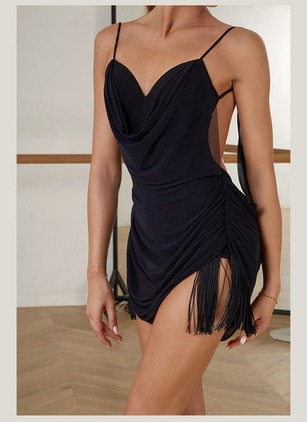 ZYM Nebula Dress in 2 Colours 2451 | Glitter Mesh Short Latin Dress Open Back, Feature Fringe with Built-In Bra & Underwear for Latin, Salsa, Samba Dance Practice, Performance & DanceSport Competition