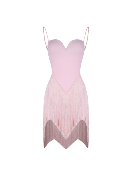 ZYM Sway Fringe Dress 25003 in Misty Pink for Latin, Samba & Salsa Dance Practice, Performance, Events & DanceSport Competition | Sleeveless Short Length Dress, Spaghetti Straps, With Fringe Skirt & Built-in Briefs