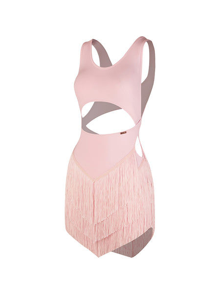 ZYM Kirakira Fringe Dress 25005 in Misty Pink for Latin, Samba & Salsa Dance Practice, Performance, Events & DanceSport Competition | Sleeveless Short Length Dress With Fringe Skirt & Built-in Shorts