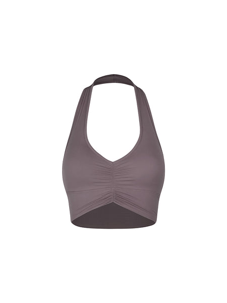 ZYM V Crop Top 25007 in Taupe For Latin & Salsa Dance Practice, Jazz, Commercial & Modern Dance, Party & Clubbing Wear, Sleeveless Halter Crop Top Removable Cups