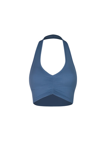 ZYM V Crop Top 25007 in Frosted Blue For Latin & Salsa Dance Practice, Jazz, Commercial & Modern Dance, Party & Clubbing Wear, Sleeveless Halter Crop Top Removable Cups