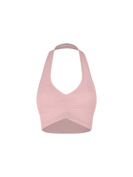 ZYM V Crop Top 25007 in Misty Pink For Latin & Salsa Dance Practice, Jazz, Commercial & Modern Dance, Party & Clubbing Wear, Sleeveless Halter Crop Top Removable Cups