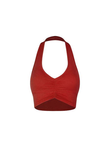 ZYM V Crop Top 25007 in Fiery Red For Latin & Salsa Dance Practice, Jazz, Commercial & Modern Dance, Party & Clubbing Wear, Sleeveless Halter Crop Top Removable Cups