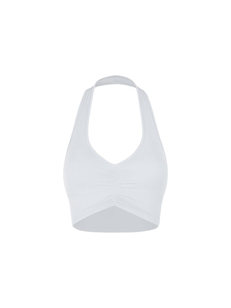 ZYM V Crop Top 25007 in Cloud White For Latin & Salsa Dance Practice, Jazz, Commercial & Modern Dance, Party & Clubbing Wear, Sleeveless Halter Crop Top Removable Cups