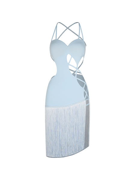 Free Australia-wide Shipping.  Best price worldwide with tracking.
Viva Fringe Dress makes sure the spotlight never leaves you.  It sculpts a sharp waist-to-hip curve with cross-stretch bands, defining your body with pure energy. High-swing fringe ignites with every move, whipping up a rush of built-in wind. A bold asymmetric waist cutout sharpens the silhouette, while a precision-slim fit stacks every buff into long, lean power. Perfect for Latin DanceSport Competition - As About Our Profession