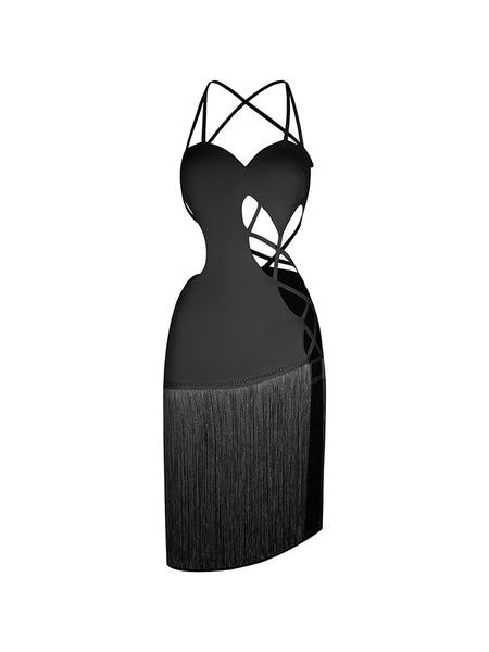 Free Australia-wide Shipping.  Best price worldwide with tracking.
Viva Fringe Dress makes sure the spotlight never leaves you.  It sculpts a sharp waist-to-hip curve with cross-stretch bands, defining your body with pure energy. High-swing fringe ignites with every move, whipping up a rush of built-in wind. A bold asymmetric waist cutout sharpens the silhouette, while a precision-slim fit stacks every buff into long, lean power. Perfect for Latin DanceSport Competition - As About Our Profession