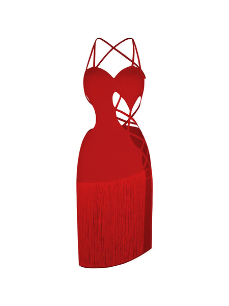Free Australia-wide Shipping.  Best price worldwide with tracking.
Viva Fringe Dress makes sure the spotlight never leaves you.  It sculpts a sharp waist-to-hip curve with cross-stretch bands, defining your body with pure energy. High-swing fringe ignites with every move, whipping up a rush of built-in wind. A bold asymmetric waist cutout sharpens the silhouette, while a precision-slim fit stacks every buff into long, lean power. Perfect for Latin DanceSport Competition - As About Our Profession