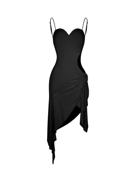 ZYM Hera Dress 25022 in Classic Black for Latin, Tango & Salsa Dance Practice, Performance, Events & DanceSport Competition | Sleeveless Dress with Side Cut Out, Spaghetti Straps & Asymmetrical Hemline, Built In Cups & Briefs