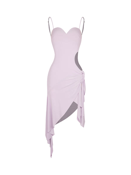 ZYM Hera Dress 25022 in Taro Purple for Latin, Tango & Salsa Dance Practice, Performance, Events & DanceSport Competition | Sleeveless Dress with Side Cut Out, Spaghetti Straps & Asymmetrical Hemline, Built In Cups & Briefs