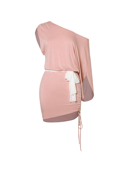 ZYM Peach Where Dress 25041 in Dusty Pink | Stylish & Comfortable Dress with Adjustable Drawstring Skirt, Off The Shoulder Neckline, Loose Fitting Body for Dance Practice, Lessons & Social Dancing