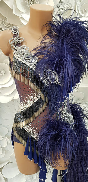 SALE Latin Dress "Blue Ostrich"