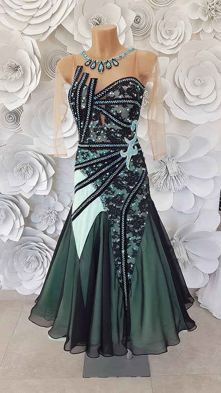 SALE Ballroom Dress "Black Mint"