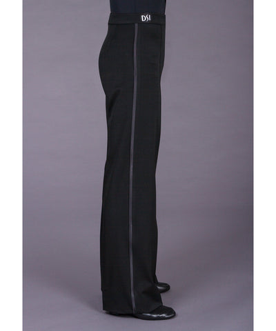 DSI-London Plain Fronted Trousers with Satin Stripe 4004 | Mens & Youth Black Trousers with Satin Stripe for Ballroom Dance Practice, Performance & DanceSport Competition