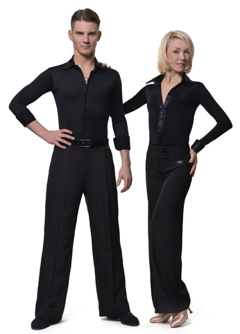 RS Atelier Daria Fashion Ladies Dance Practice Trousers in Black with White Pin Stripe | Ladies Fashion Trousers for Dance Practice, Teaching, Social Dancing & Day Wear