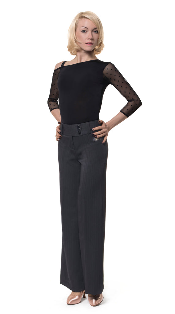 RS Atelier Daria London Ladies Dance Practice Trousers Grey Stripe Grey | Ladies Fashion Trousers for Dance Practice, Teaching, Social Dancing & Day Wear
