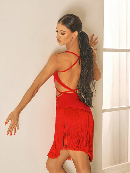 Free Australia-wide Shipping.  Best price worldwide with tracking.
Viva Fringe Dress makes sure the spotlight never leaves you.  It sculpts a sharp waist-to-hip curve with cross-stretch bands, defining your body with pure energy. High-swing fringe ignites with every move, whipping up a rush of built-in wind. A bold asymmetric waist cutout sharpens the silhouette, while a precision-slim fit stacks every buff into long, lean power. Perfect for Latin DanceSport Competition - As About Our Profession