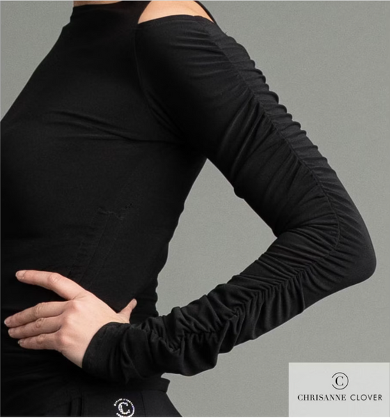 FREE AUSTRALIA-WIDE SHIPPING.  Best price worldwide with tracking.  This chic fitted dance top is full of style with its rouched design detailing that appears on both side seams and down the centre of each sleeve. The side seams feature a long tie on both sides for you to have the option to rouch the side seams up and down to your preference; to tie or leave hanging for added movement. Cold shoulders and a centre back keyhole
