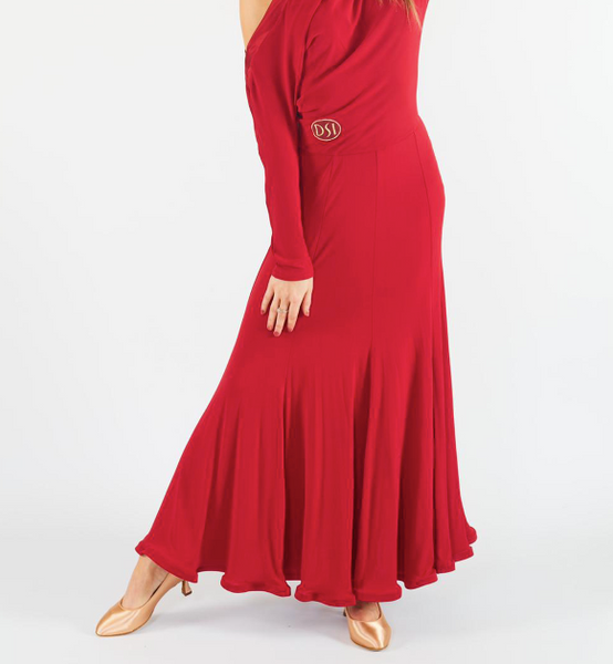 Free Australian shipping - great price worldwide.  Beautiful crepe batwing style dress with off the shoulder feature. Crepe panelled skirt with 1⁄2” crinoline hem.   Perfect for practice, performance and DanceSport Competition.  This stunning Ballroom Dress can be made in any available DSI-London crepe colour.