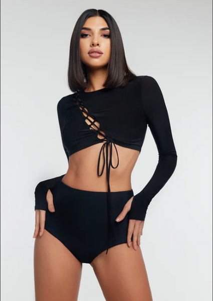 Dance Top "Shakti" | Long Sleeve Crop Top with Lace Up Front Feature for All Dance Styles | Crop Top for Dancewear, Clubbing Wear & Heels Dancewear