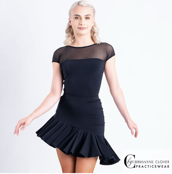FREE AUSTRALIA-WIDE SHIPPING.  Best price worldwide with tracking.  This elegant leotard looks great with any Ballroom and Latin dance skirt. Featuring a stretch net block panel along the top with short sleeves and features poppers on the crotch. Looks great with the Capella Ballroom Skirt and the Mercury Latin Dance Skirt. Made from Chrisanne Clover Luxury Crepe and Stretch Net.