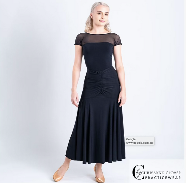 FREE AUSTRALIA-WIDE SHIPPING.  Best price worldwide with tracking.  This elegant leotard looks great with any Ballroom and Latin dance skirt. Featuring a stretch net block panel along the top with short sleeves and features poppers on the crotch. Looks great with the Capella Ballroom Skirt and the Mercury Latin Dance Skirt. Made from Chrisanne Clover Luxury Crepe and Stretch Net.