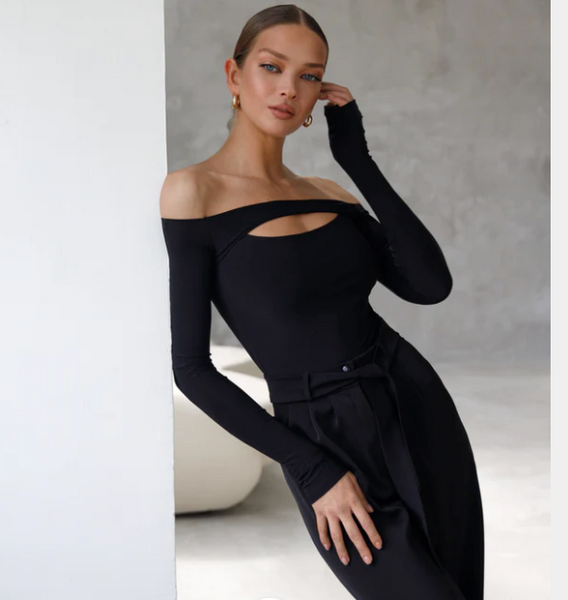 Bodysuit 'Sophie' | Off The Shoulder, Long Sleeved Bodysuit for Ballroom & Latin Dance Practice, Performance & DanceSport Competition | Leotard for Ballroom Dance Medal Exams | Evening Wear Bodysuit