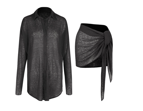 ZYM Lilies Two Piece Shirt & Skirt in Black or White 24064 | Casual Wear, Dance Practice, Day Wear Clothing