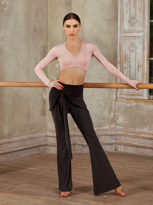 ZYM Safety Island Wrap Pants in Black 24069 | Stretch Dance Pants with Wrap Skirt Overlay Design for Ballroom, Latin, Jazz, Salsa, Kizomba Dance Practice, Day Wear & Social Dancing