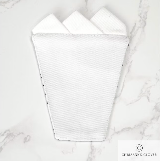 Chrisanne Clover Designer Hankie - Pocket Square Hankie for Ballroom Jacket & Tailsuits in White