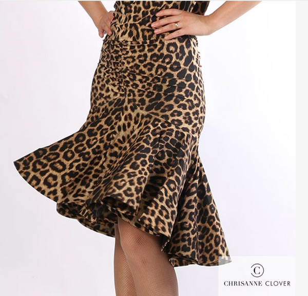 SALE Freya Latin Skirt Animal Print | Ladies & Teens Chrisanne Clover Latin Dance Skirt in Leopard Print for Latin Dance Practice, Performance & Dance Competition & Shows | Latin & Salsa Dance Skirt